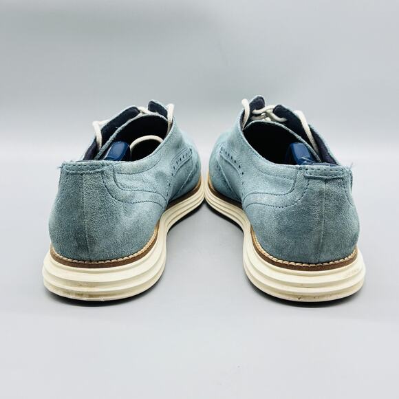 Cole Haan Shoes Mens 10 Blue Suede Original Grand Wingtip Oxford Lace Up Brougue - Picture 6 of 11